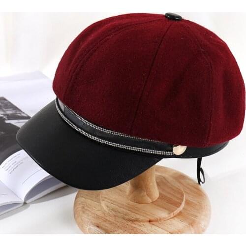 Autumn Winter Hats for Women Glass Stones Octagonal Caps Ladies Casual Woolen Hat Winter Beret Women Cap HR122302