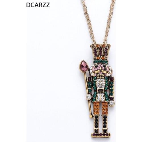 Crystals Nutcracker Soldier Pendant with Link Chain Charm Necklace Women Valentines Day Jewelry Accessories Wholesale