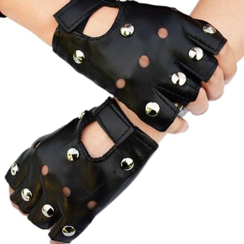 1 Pair Women Fashion PU Leather Black Half Finger Gloves Cool Heart Hollow Fingerless Gloves Boy Gloves For Fitness