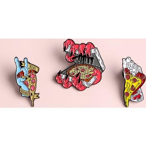 Pizza red white blue Devils Hand brooch Creative Punk Zombie terror badge Gifts for men and friends Enamel lapel Jeans pin