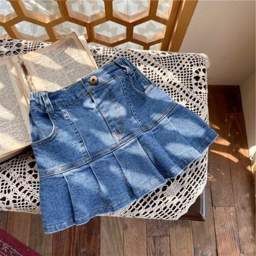 Sailor Style Girls Pleated Skirt Summer Casual Denim Tutu Skirt for Girls Clothes Toddler Girls Clothing Kid Children Pettiskirt