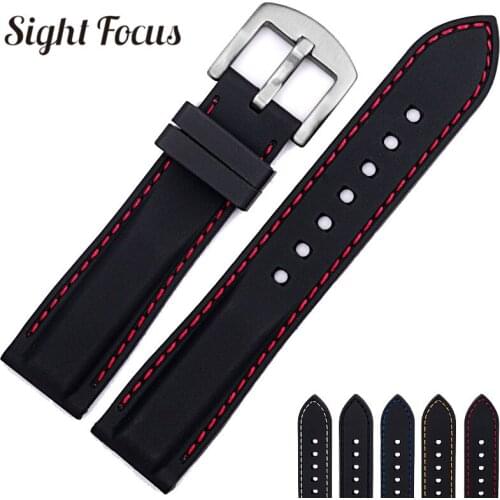 20mm 22m 24mm Red Blue Orange Black White Stitched Watchbands for Citizen Tissot Strap Belt Bracelet Wristband Saat Reloj Hombre