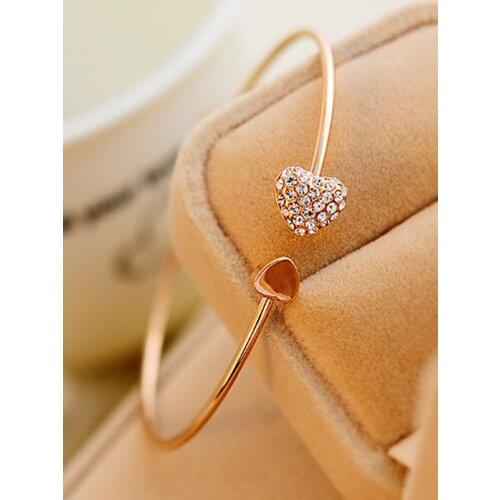 Stillgirl Metal Vintage Crystal Heart Bracelet for Women Charms Rhinestone Couple Fashion Wrist Jewelry Pulseras Bijoux Femme