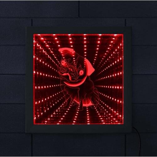 Pug Dog LED Lighting Wood Frame Dog Breed Pug LED Infinity Mirror Stunning Optical Illusion Pekinese Tunnel of Light Home Decor