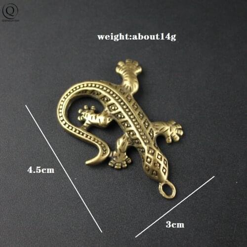 Vintage Copper Gecko Small Ornaments Antique Feng Shui Brass Insects Figurines Figurines Desk Decoration Keychain Pendant Gifts