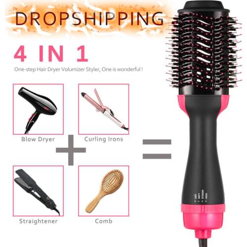 4 In 1 Straightener Curling Hair Dryer Volumizer Salon Home Hot Heat Air Comb Paddle Styler Brush Negative Iron Generator Care
