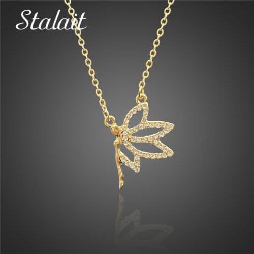 Love Wings Rhinestone Fairy Pendant Necklace For Women Gold Filled Jewelry Heart Charm Necklaces New Gift For Girlfriend