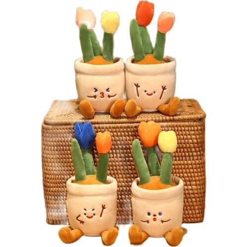 1pc 30CM Kawaii Tulips Plush Dolls Lovely Simulation Plant Potted Flower Toy Stuffed Soft Flower Pot Ornaments Home Decor Gift