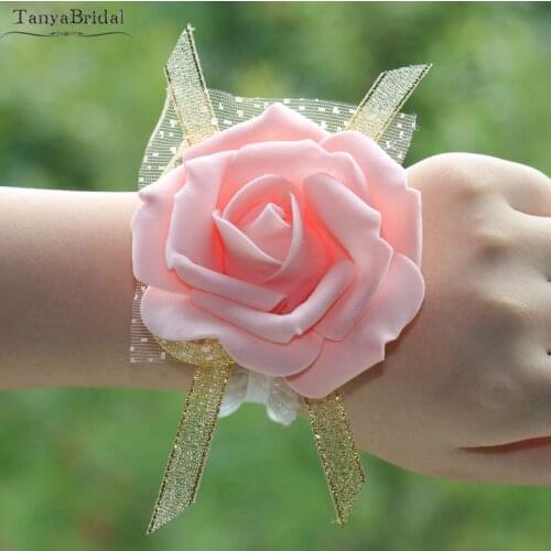 10PCS Handcrafted Wrist Corsage Bracelet Artificial Silk Rose Flowers cheap Bridesmaid Wrist Flowers DW001