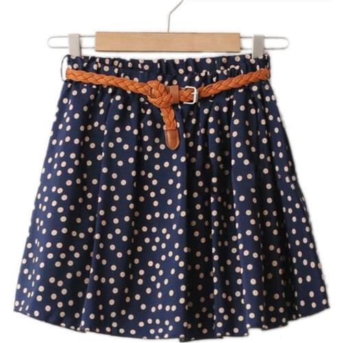 2018 New Summer Womens Mini Skirts Elastic Waist Flowers Dots Print A-line Pleated With Lining Gilrs Casual Chiffon