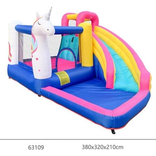 3-5 Child Outdoor Lawn Yard Family Kids Inflatable Rainbow Unicorn Water Spray Slide with Pool