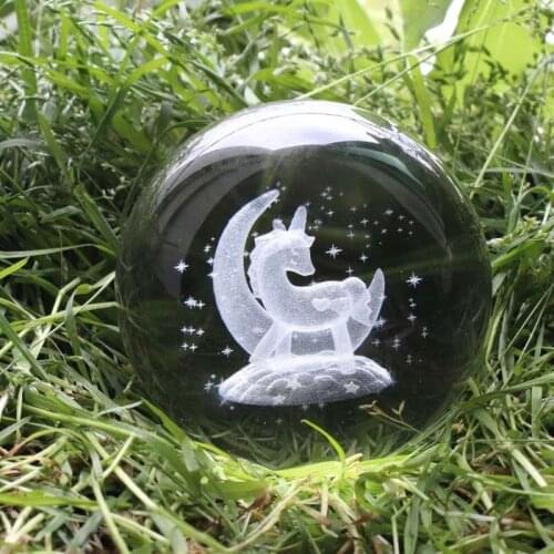 6CM Crystal Ball 3D Engraved Unicorn Dandelion Bear Elk Desktop Transparent K9 Crystal Ball Home Desk Decor Gift for Friend Kids