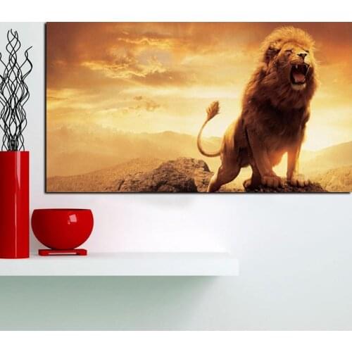 Print Abstract African Lion on Mountain Oil Painting on Canvas Animal Pop Art Wall Picture Poster for Living Room Cuadros Decor