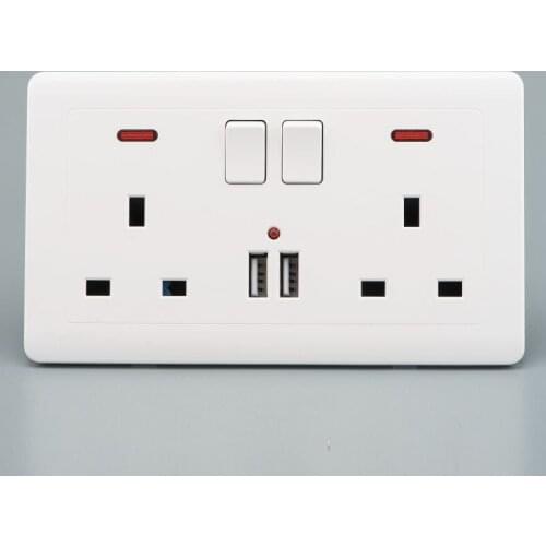 Depoguye 146mm * 86mm, Wall Socket with Dual USB2.1A Socket Panel, British Standard 13A Switch Holder,LED Indicator, on/off