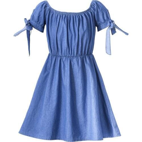 Off-shoulder Teenagers Kids Clothes Girls Dress Jeans Dresses 2021 New Mid Long Baby Children Summer Denim Dress Casual Clothing