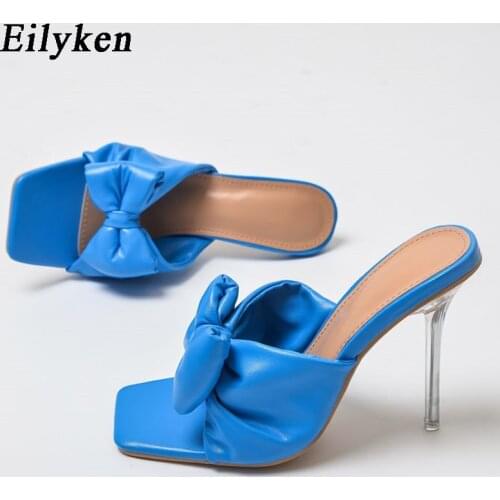 Eilyken 2021 Summer New Women Elegant Sweet Bowtie Dress Slippers Perspex Crystal Clear High Heel Open Toe Outdoor Female Shoes