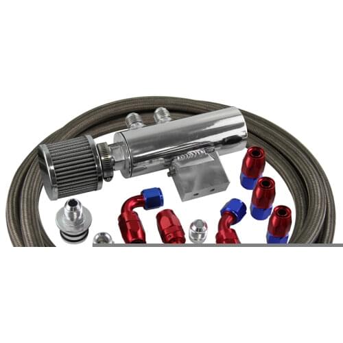 Oil Catch Can Tank Reservoir + Breather Filter w/ Hose Kit For Honda Acura VTEC Black / Silver