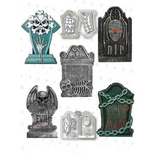 Creative Halloween Tombstone Demon Metal Cutting Mold Tombstone Skull Scrapbook Layered Drawing Craft Decoration Embossing 2021