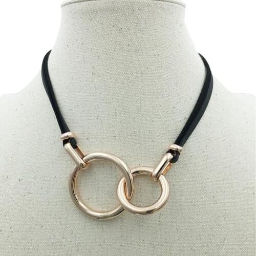 Alloy Cross Double Circles Statement Necklace Black Leather Chain Pendant Accessories Fashion Jewelry For Women/Men 2 Colors