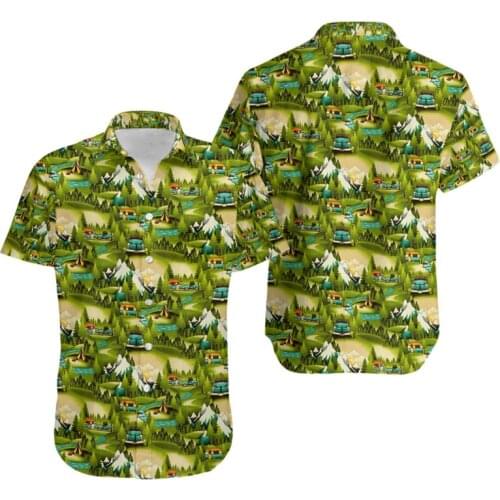 Fashion casual mens Hawaiian shirt cartoon camping 3D full print unisex summer casual street sports short-sleeved shirt
