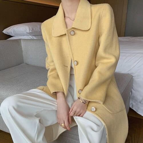 Fahsion Coat Women Long Casaul 100% Wool Coats Female Button Winter Autumn Straight Korean Clothes Jackets for Women 2021 WPY