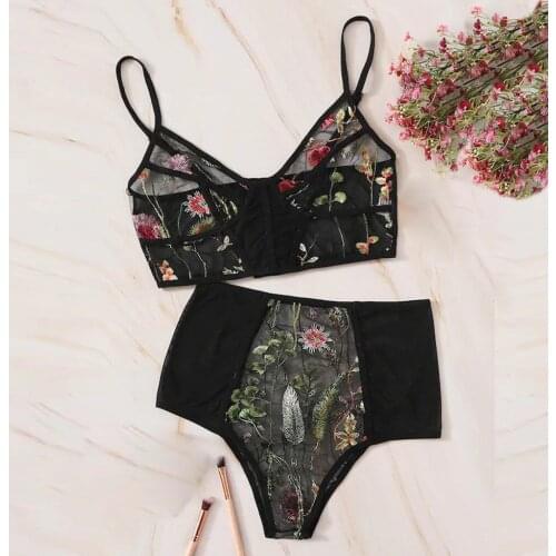 KANCOOLD lingerie Fashion Women V-Neck Floral Embroidered Lace Lingerie Set Black Ultra-thin lingerie femme sexy2020mar21