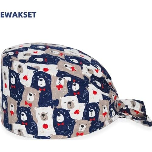 Cartoon anime printing adjustable scrub hat beauty salon nursing cap laboratory work hat pet shop Health service scrubs cap