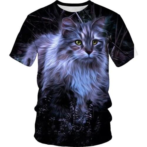 2021 Summer Fashion New Animal World Kitty 3D Printed Pattern Mens T-shirt Casual Short Sleeve Top