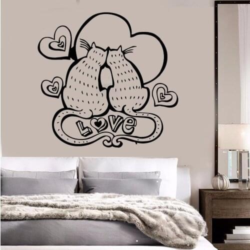 New Vinyl Wall Decal Cats Love Romantic Bedroom Decor Sticker Removable Custom Colors Wallpaper Teens Girl Room Wall Mural LA866