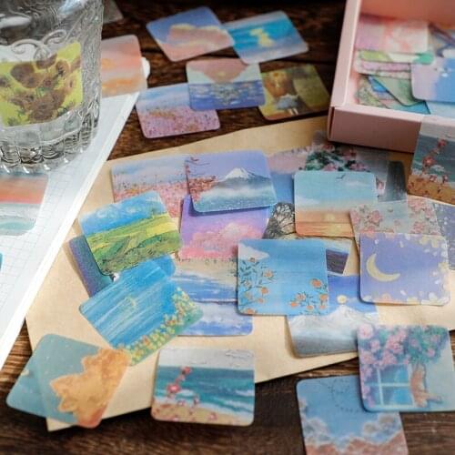 200 PCS/Pack Ins Oil Painting Style Fresh Washi Stickers Set Scrapbook Adhesive Label Decorative Sticker Label for Planner Diary