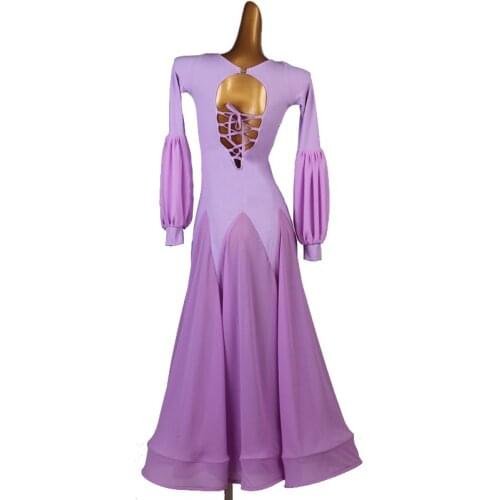 Modern Ballroom Dance Dress Back Bandage Long Sleeve Big Swing Waltz Practice Costumes Tango Foxtrot Latin Clothing DQL3986