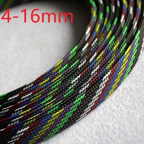 Seven-Color Mixed PET Braided Wire Sleeve 4 6 8 10 16mm Tight High Density Insulated Cable Protection Expandable Sheath Colorful