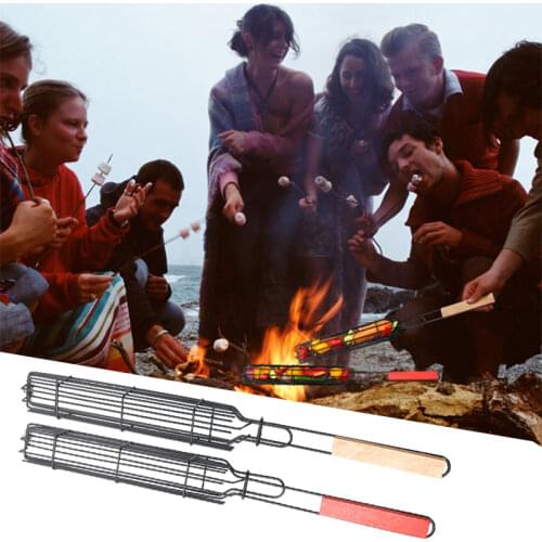 Portable BBQ Grill Basket for Camping Stainless Steel Easy-Flipping Nonstick Barbecue Skewers Kitchen Camping supplies