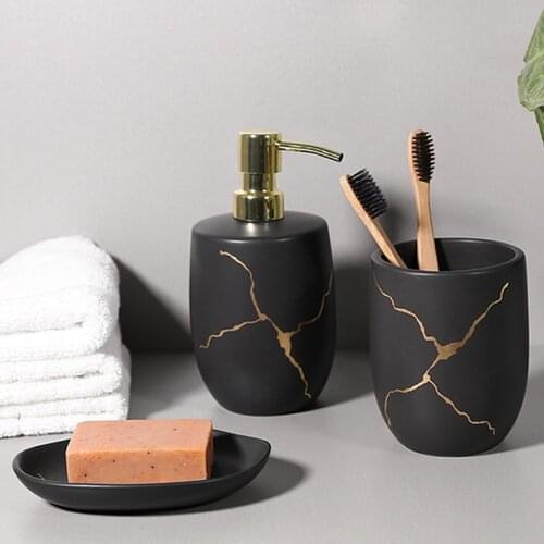 European Style Bathroom Supplies Marble Pattern Ceramic Mouthwash Cup/soap Dish/lotion Bottle Bathroom Decoration Accessories