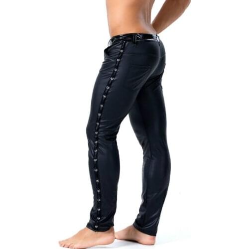 S-XXL Brand Men Leather Rivet Pants Slim Fit Elastic Style Spring Summer Fashion PU Leather Trousers Motorcycle Pants Streetwear