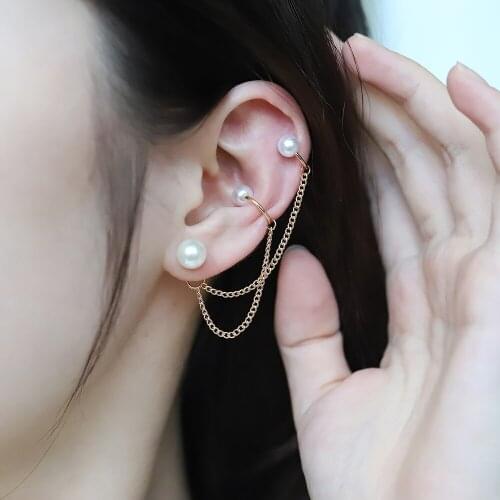 1pcs Earrings Jewelry Fashion Metal Ear Clip Pearl Tassel Earrings for Women Gift Pendientes Ear Cuff Caught In Cuffs