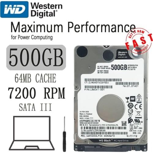 WD Black 500GB Notebook Hard Drive Disk 7200 RPM 2.5" Internal HDD HD Harddisk SATA III 64MB Cache 7mm for Gaming PS4 Laptop PC
