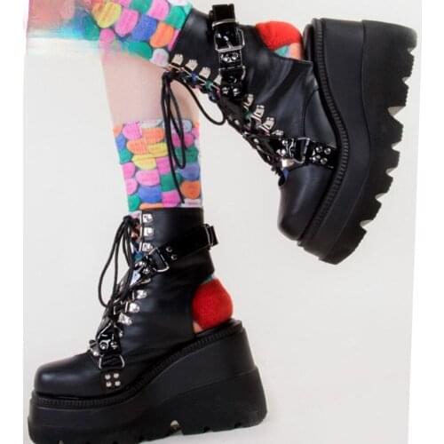 Gothic Punk Female 2021 Summer womens Sandals Platform Wedges High Heels Metallic Sandals Street Fashion Shoes Woman