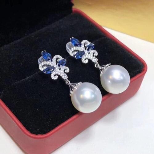 922 Pure 925 Sterling Silver Fine Jewelry Fresh Water White 9-10mm Round Pearl Dangle Earrings for Women Fine Pearl Earrings