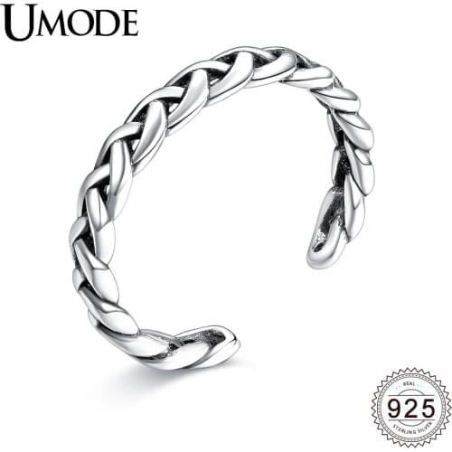 UMODE Vintage Open Braided Twist 925 Sterling Silver Rings for Women Wedding Enaggement Jewelry Silver Anel Bijoux Femme ULR0279