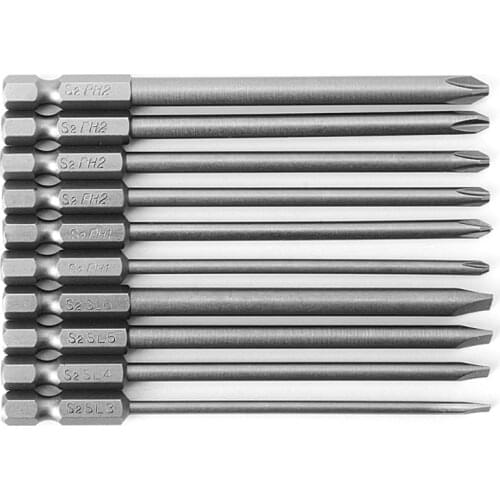 10 Pcs Magnetic Slotted PH2 Screwdriver Bit S2 Steel 1/4 Hex Shank 100mm