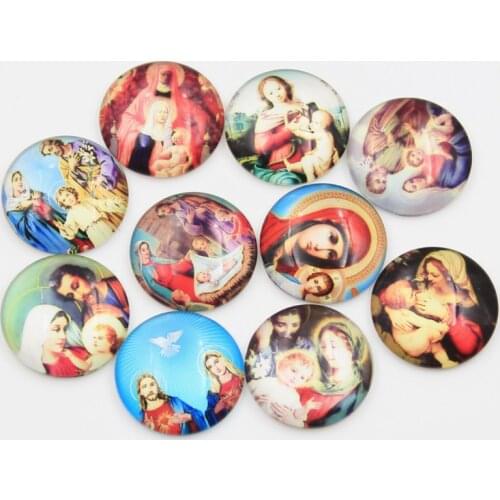 New Fashion 10pcs 25mm Mixed Virgin Maria Baby Jesus Handmade Cabochons Glass DIY Embellishment For Crafts Jewelry Making