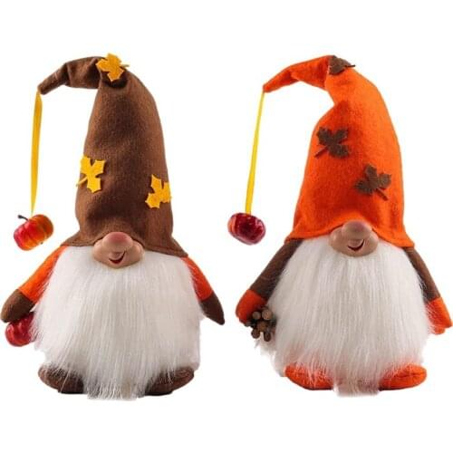 2Pcs Harvest Festival Pumpkin Glowing Gnome Doll Ornaments Cute Cartoon Dwarf Elf Home Decor Thanksgiving Shelf Party
