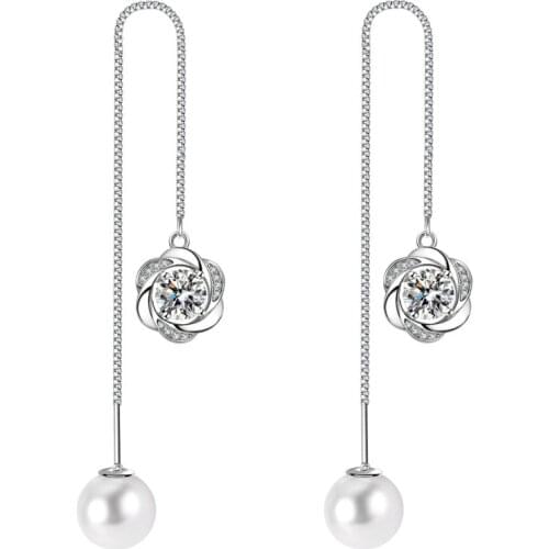 2021 New Style Flower Earrings Pearl Jewelry With Chain Tassels Pearl Earring Classic Style Lady Crystal Earring