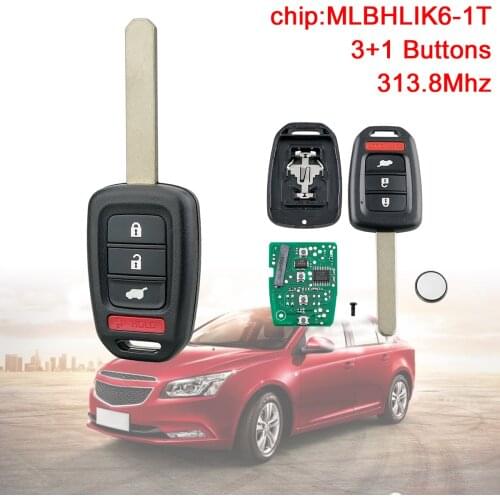 3+1 Buttons 313.8MHz Keyless Remote Car Key Fob with Chip MLBHLIK6-1T Fit for Honda CR-V HR-V
