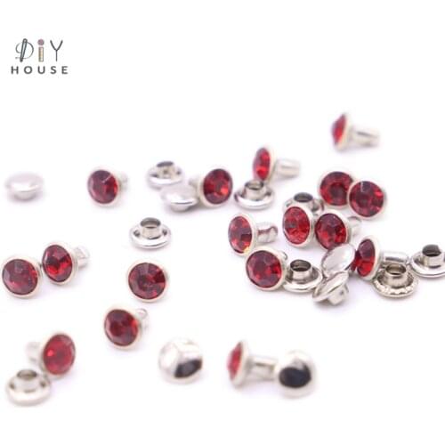 30-100Sets 6mm Color Crystal Trim Rhinestone Garment Rivets Diamante Studs DIY Crafts Leather Bag Decor Spikes Glass Drill Nail