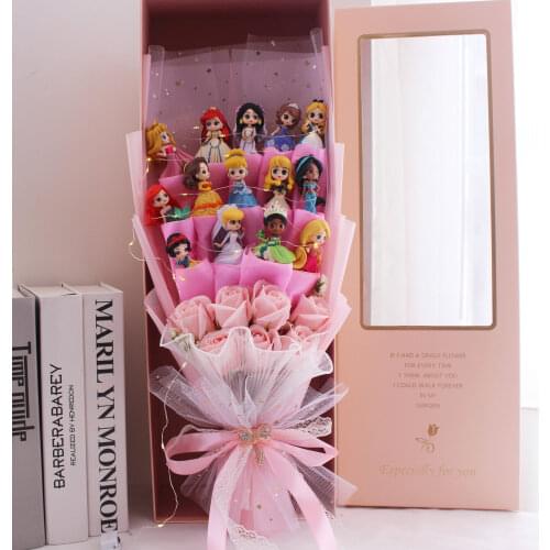 8pcs Lovely The princess toys cartoon bouquet gift box with Artificial flowers creative Graduation/Birthday/Valentine gifts