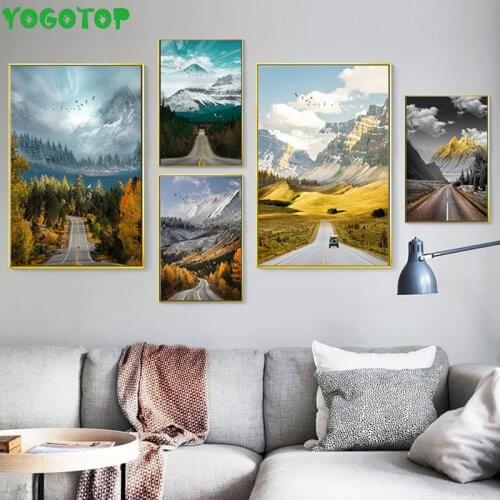 Nordic Travel Landscape Road Trees Nature Mountain Diy Diamond painting Autumn Winter Art diamond embroidery Wall Decor YY5052