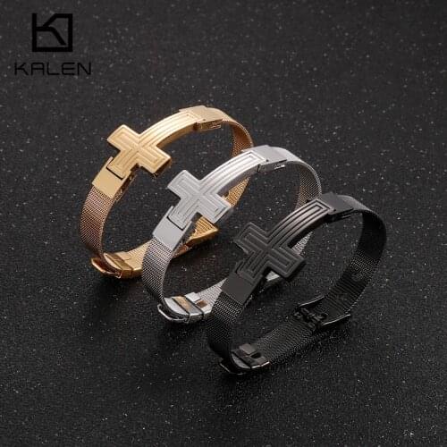 10mm Stainless Steel Cross Watchband Bracelet Men Fashion Religion Jewelry