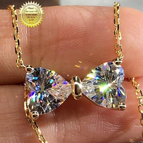 10K Yellow Gold Women Pendants Necklaces Moissanite Diamond 0.5 1 2 3 4 5 Carat Heart Bowknot Wedding Engagement Party Gift